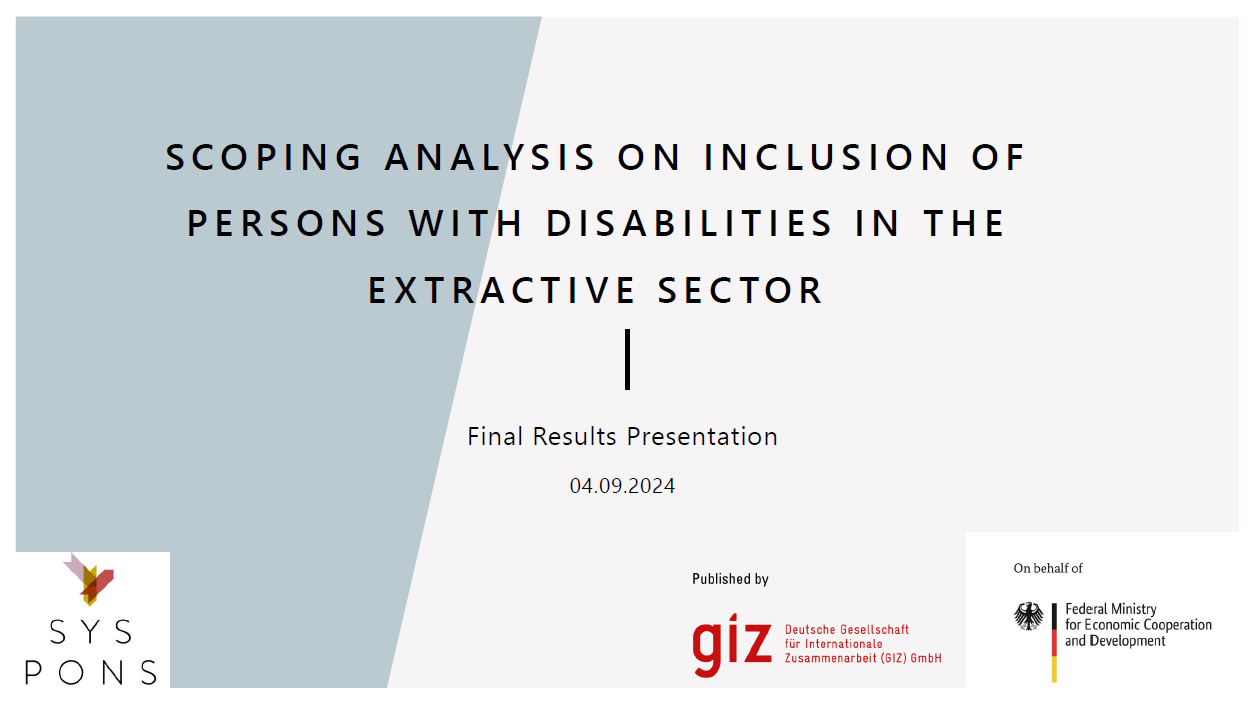 First Page of Powerpoint Presentation with the Title "Scoping Analysis on Inclusion of Persons with Disabilities in the Extractive Sector"