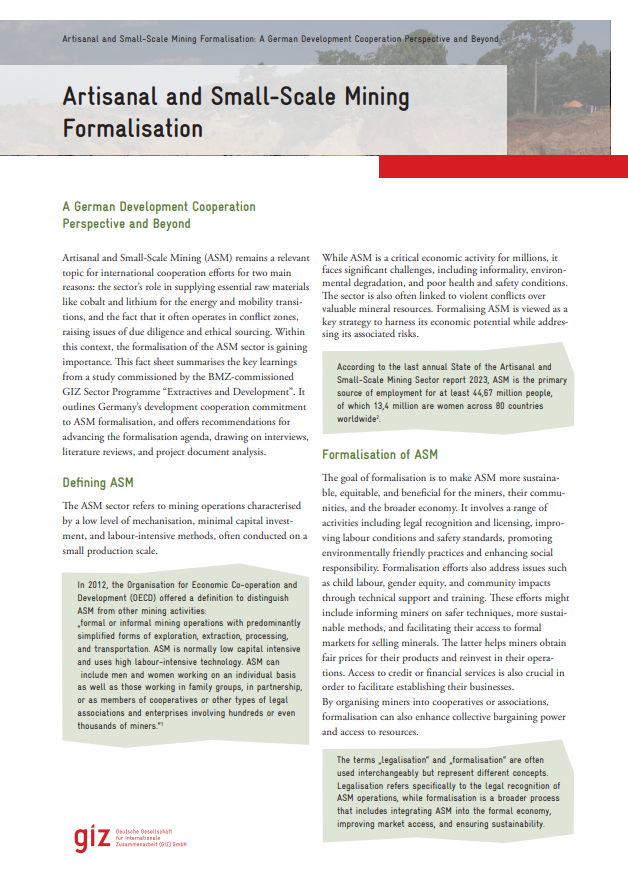 Factsheet Artisanal and Small-Scale Mining Formalisation