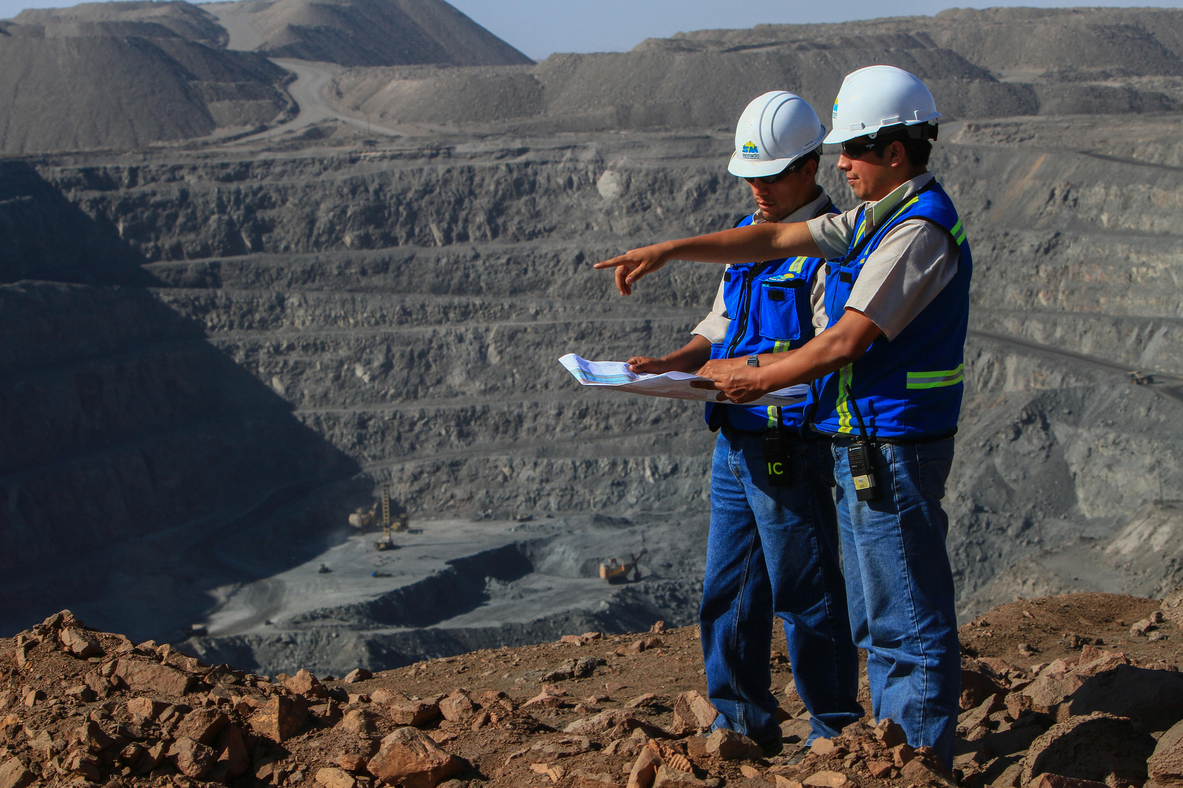Engineers at an open pit mine in Peru